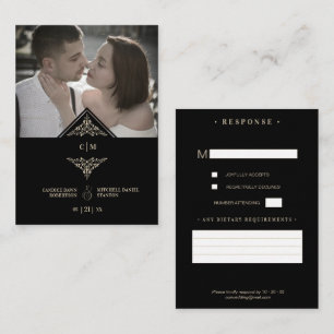 Tarjeta De Recepción RSVP Gold Wedding Initials Fl