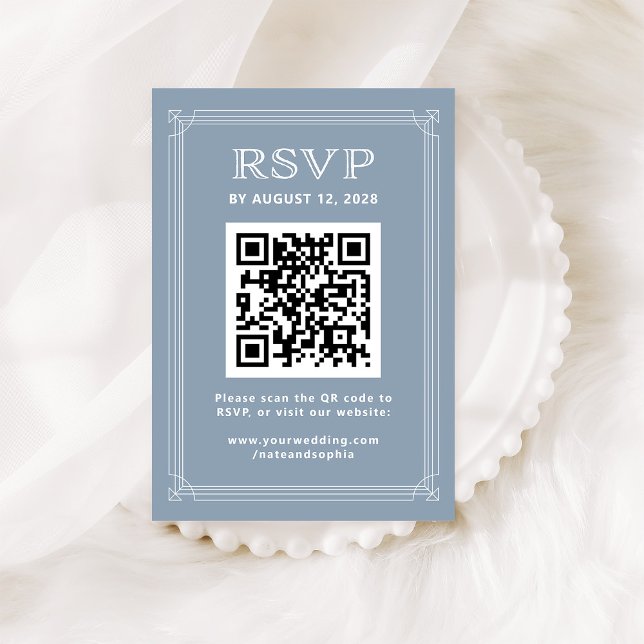 Tarjeta De Recepción RSVP moderna con código QR | Azul turbio (Subido por el creador)