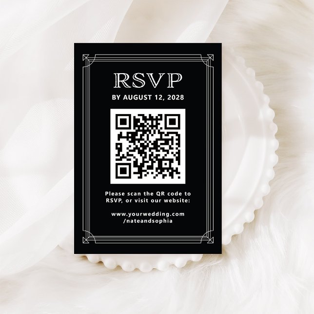 Tarjeta De Recepción RSVP moderna con código QR | Onyx Black (Subido por el creador)