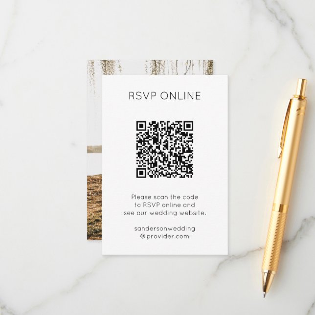 Tarjeta De Recepción RSVP moderno en línea con código QR y foto (Anverso/Reverso In Situ)