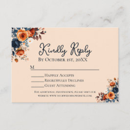 Tarjeta De Recepción RSVP, Naranja ruso quemado y boda azul