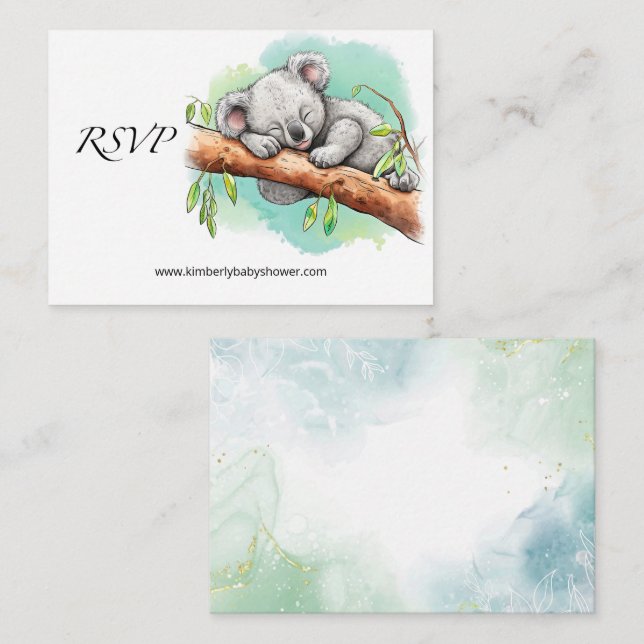 Tarjeta De Recepción RSVP Online Koala Baby Shower (Anverso / Reverso)