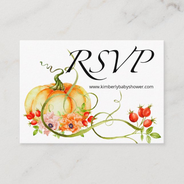 Tarjeta De Recepción RSVP Online Pequeña Calabaza Floral Baby Shower (Anverso)