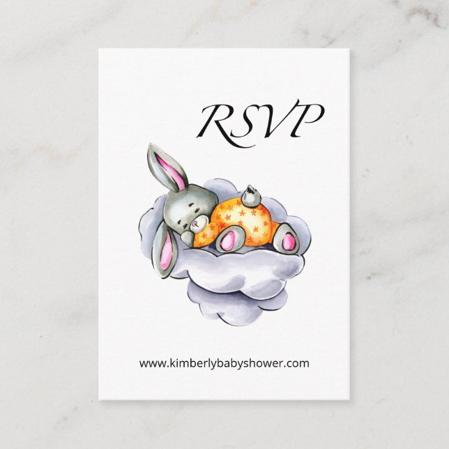 Tarjeta De Recepción RSVP Online Pequeño Conejo Baby Shower Ca (Anverso)