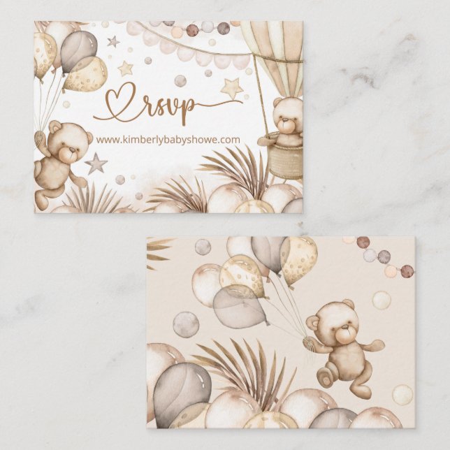 Tarjeta De Recepción RSVP Online Teddy Bear Baby Bear (Anverso / Reverso)