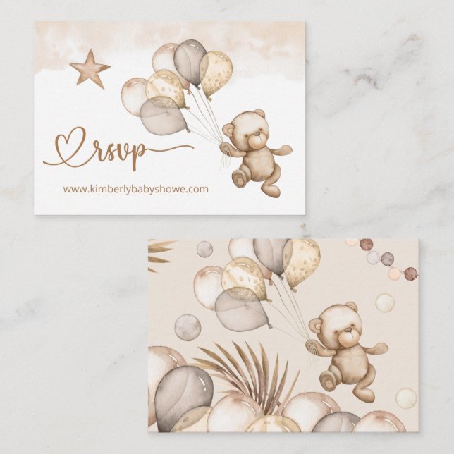 Tarjeta De Recepción RSVP Online Teddy Bear Baby Bear Baby Shower (Anverso / Reverso)