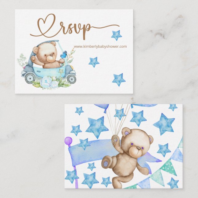 Tarjeta De Recepción RSVP Online Teddy Bear Baby Bear Baby Shower (Anverso / Reverso)