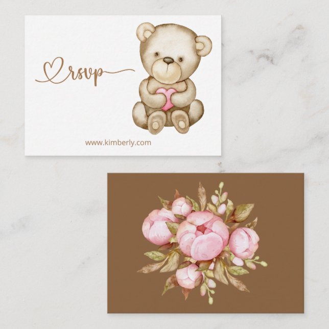 Tarjeta De Recepción RSVP Online Teddy Bear Baby Bear Baby Shower (Anverso / Reverso)