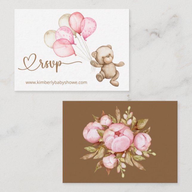Tarjeta De Recepción RSVP Online Teddy Bear Baby Bear Baby Shower Enclo (Anverso / Reverso)