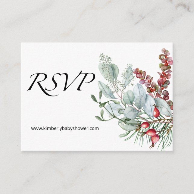 Tarjeta De Recepción RSVP Online Winter Baby Shower (Anverso)
