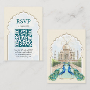 Tarjeta De Recepción RSVP Peacock Taj Mahal Boda indio QR código