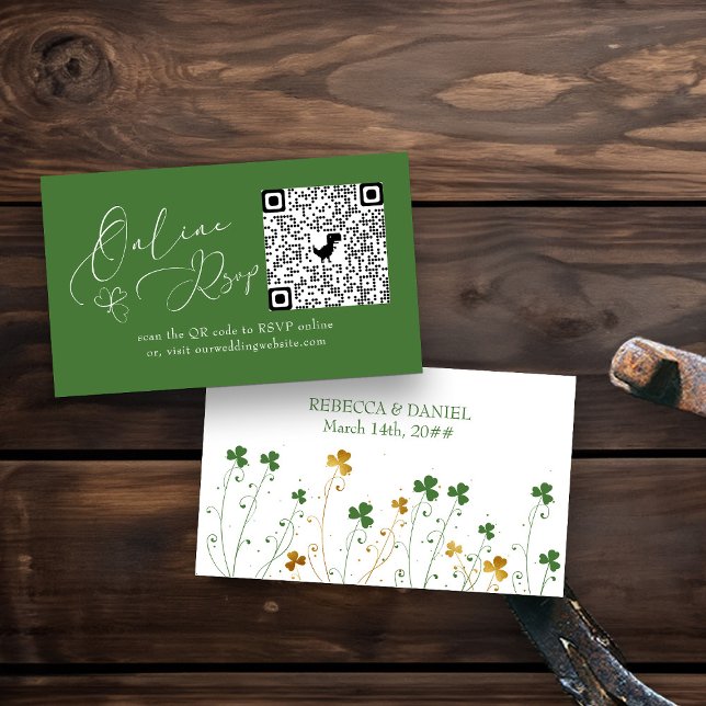 Tarjeta De Recepción RSVP QR Code Shamrock Wildflower Boda (QR Code Online RSVP enclosure card from my Shamrock Wildflower wedding collection)