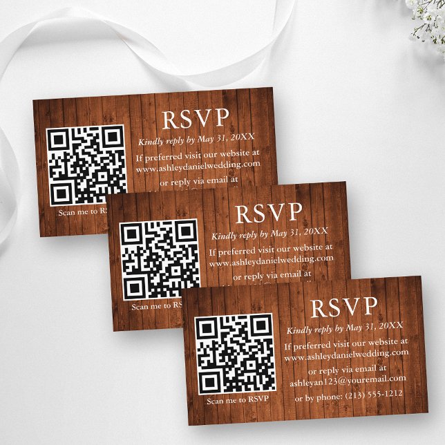 Tarjeta De Recepción RSVP QR de Boda de Madera Rústica (Customize to change text size or text style.)