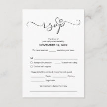 RSVP romántica moderna, fuente negra, respuesta