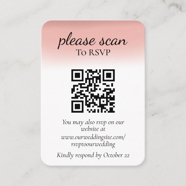 Tarjeta De Recepción RSVP rosa polvoriento moderno con código QR (Anverso)