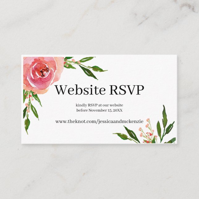 Tarjeta De Recepción RSVP, sitio web de Rubor Pink Floral LGBTQ (Anverso)