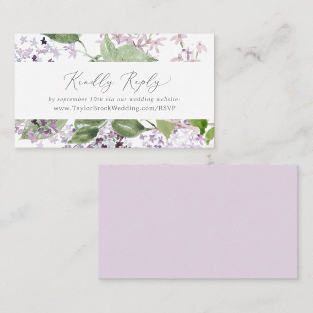Tarjeta De Recepción RSVP, sitio web ruso de Boda Lilac (Anverso / Reverso)