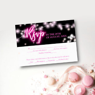 Tarjeta De Recepción RSVP temática neon rosa caliente para Bat Mitzvah