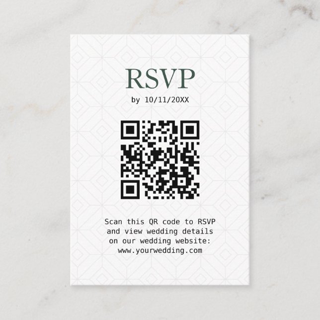 Tarjeta De Recepción RSVP Viaje Tema Pasaporte Sage Código QR verde (Anverso)