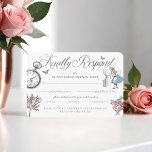 Tarjeta De Recepción RSVP Vintage Alice en Wonderland y Diaper Raffle<br><div class="desc">Alicia vintage de diseño bello en tarjetas RRSP con temática de Wonderland y caja de rifas de pañales. Perfecto para un fiesta de ducha con motivos de Alicia en el País de las Maravillas. El diseño presenta una mezcla de nuestros propios florales originales dibujados a mano y obras de arte....</div>