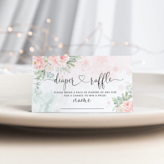 Tarjeta De Recepción Rubor copos de nieve rosados rifa de pañales (Subido por el creador)