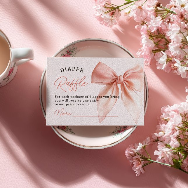 Tarjeta De Recepción Rubor Coquette Bow Diaper Raffle Baby Shower (Blush Coquette Bow Diaper Raffle Baby Shower Enclosure Card)