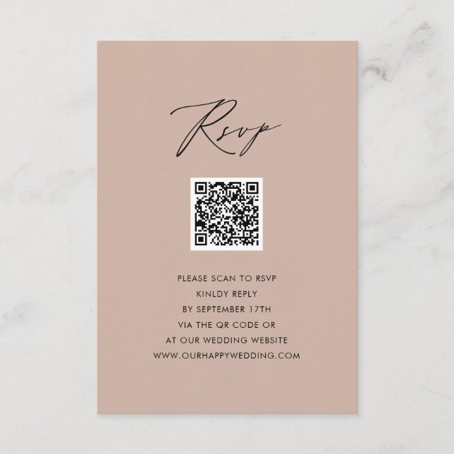 Tarjeta De Recepción Rubor Elegant Script Simple QR Wedding RSVP (Anverso)