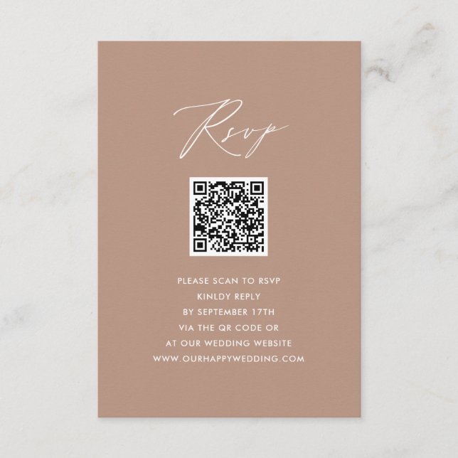 Tarjeta De Recepción Rubor Elegant Script Simple QR Wedding RSVP (Anverso)