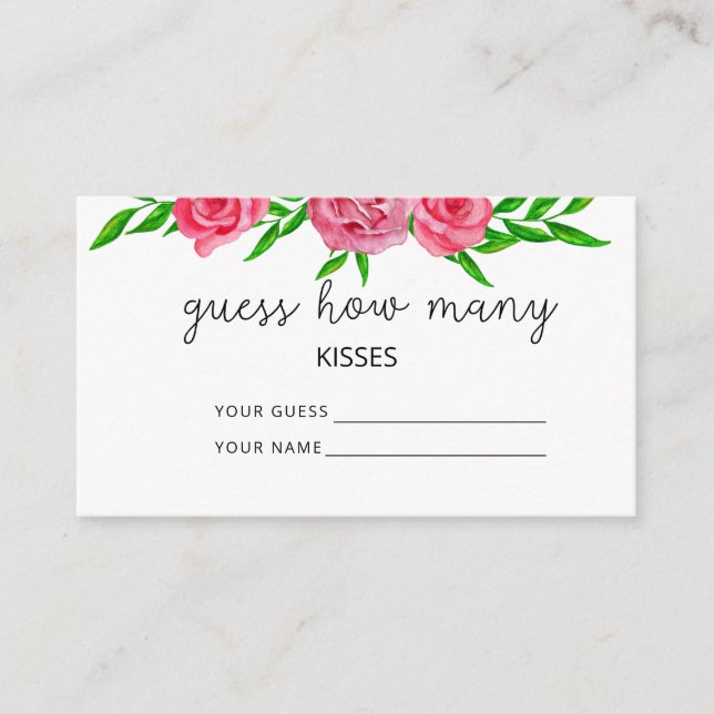 Tarjeta De Recepción Rubor floral adivina cuántos besos juego de novias (Anverso)