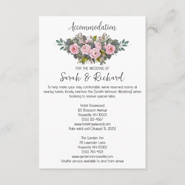 Tarjeta De Recepción Rubor Floral Boda Alojamiento (Anverso)