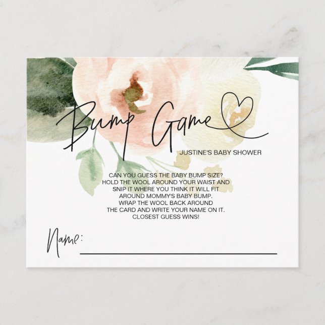 Tarjeta De Recepción Rubor Floral Chica Baby Shower Game Bump (Anverso)