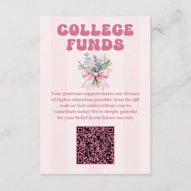 Tarjeta De Recepción Rubor Floral Graduation Party College Funds (Anverso)