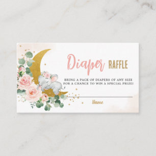 Tarjeta De Recepción Rubor Floral Moon Cute Elephant Diaper Raffle