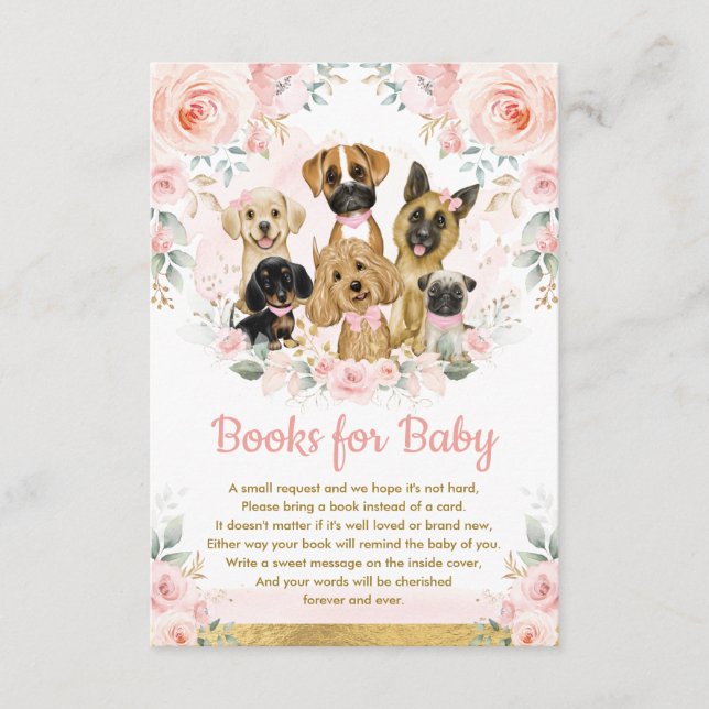 Tarjeta De Recepción Rubor Floral Puppy Perros Libros para Bebés (Anverso)