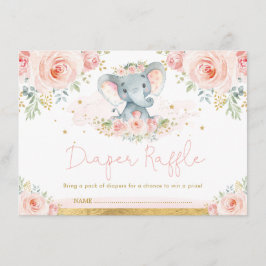 Tarjeta De Recepción Rubor Gold Elephant Baby Girl Shower Diaper Raffle