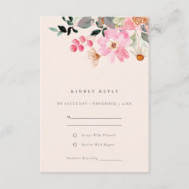 Tarjeta De Recepción Rubor Lively Pink Watercolor Floral Wedding RSVP