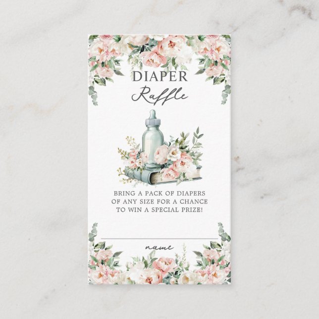Tarjeta De Recepción Rubor Marfil Floral Books Nuevo Capítulo Diaper Ra (Anverso)
