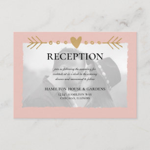 Tarjeta De Recepción Rubor Modern Photo Gold Hearts Reception