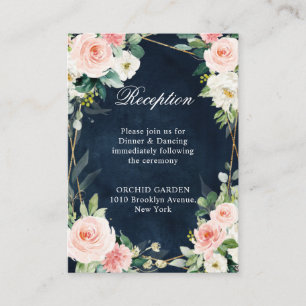 Tarjeta De Recepción Rubor Navy Dusty Blue Floral Geométrica Botánica
