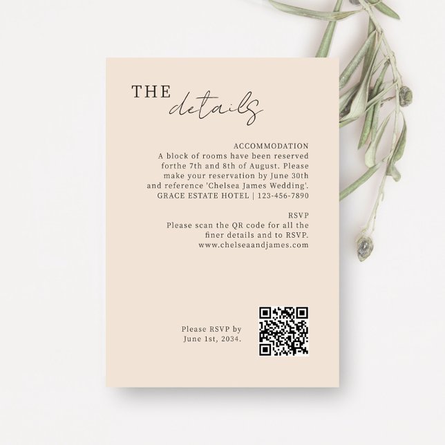 Tarjeta De Recepción Rubor Peach | Código QR Boda mínimo de moda (Subido por el creador)