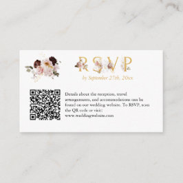 Tarjeta De Recepción Rubor Peony & Gold Burgundy Wedding RSVP Código QR