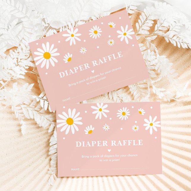 Tarjeta De Recepción Rubor Pink Boho Daisy Floral Diaper Raffle Baby (Subido por el creador)