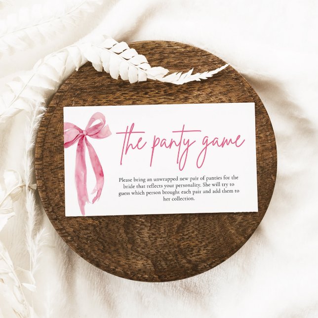 Tarjeta De Recepción Rubor Pink Bow Bridal Shower The Panty Game (Subido por el creador)