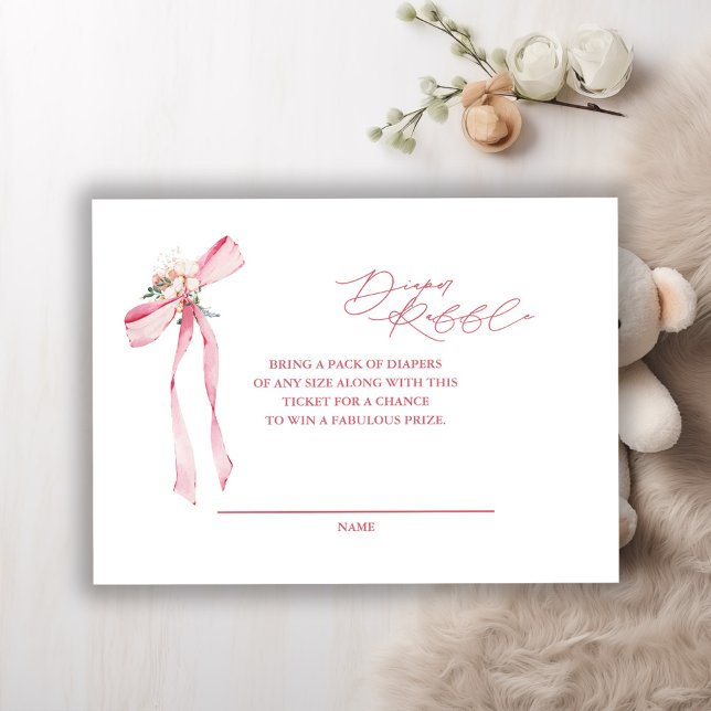Tarjeta De Recepción Rubor Pink Bow Floral Diaper Raffle Baby Shower (Subido por el creador)