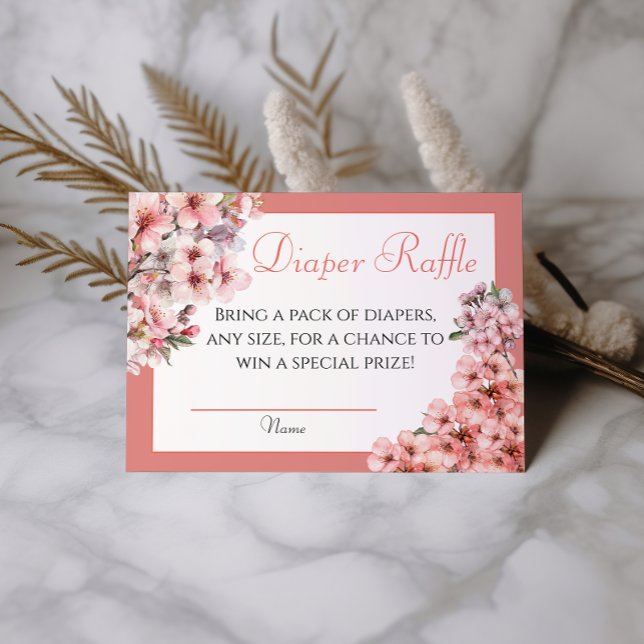 Tarjeta De Recepción Rubor Pink Cherry Blossom Elegant Diaper Raffle (Subido por el creador)