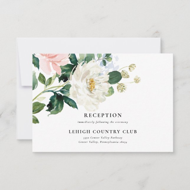 Tarjeta de recepción Rubor Pink Floral Wedding (Anverso)