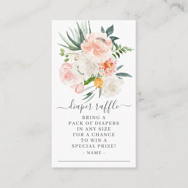 Tarjeta De Recepción Rubor Pink Gold Floral Baby Shower Diaper Raffle (Anverso)