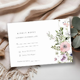 Tarjeta De Recepción Rubor Pink Lilac Wildflower Wreath Wedding RSVP