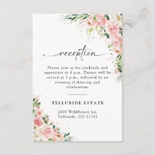 Tarjeta de recepción Rubor Pink Rose Gold Wedding