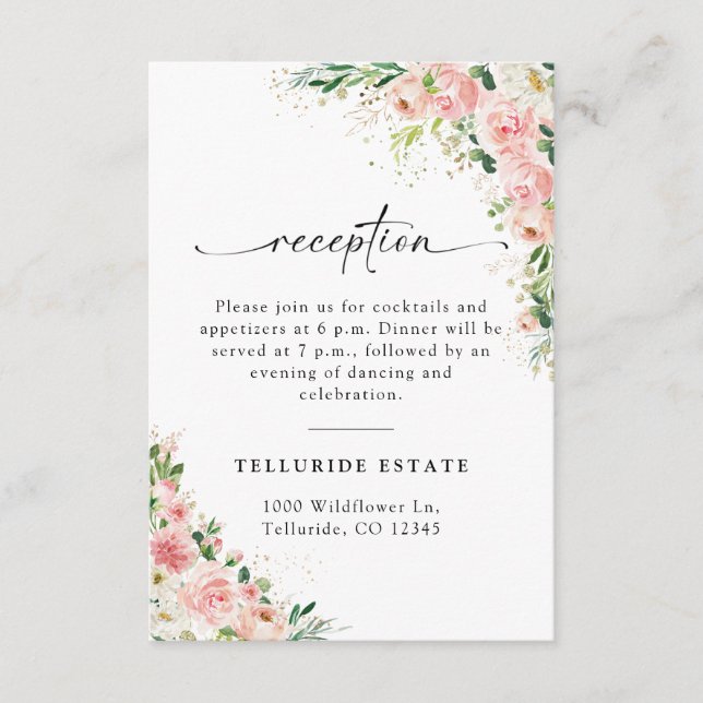 Tarjeta de recepción Rubor Pink Rose Gold Wedding (Anverso)